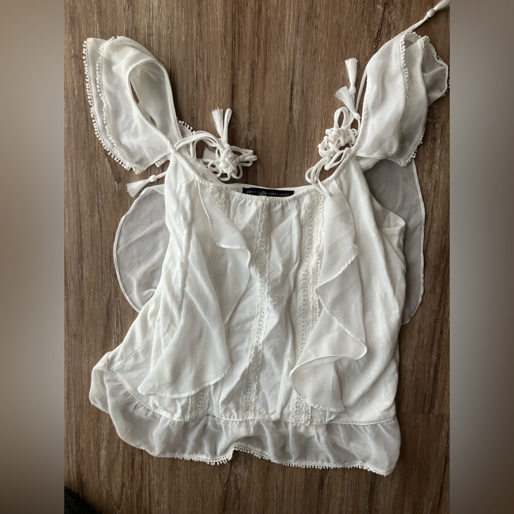White House Black Market Ivory Ruffle Tie Top